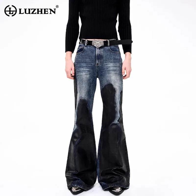 

LUZHEN 2025 Autumn New Color Contrast Tie-dyed Wide Leg Bell-bottoms Jeans Men's Trendy Streetwear Slim Fit Denim Pants JY4553
