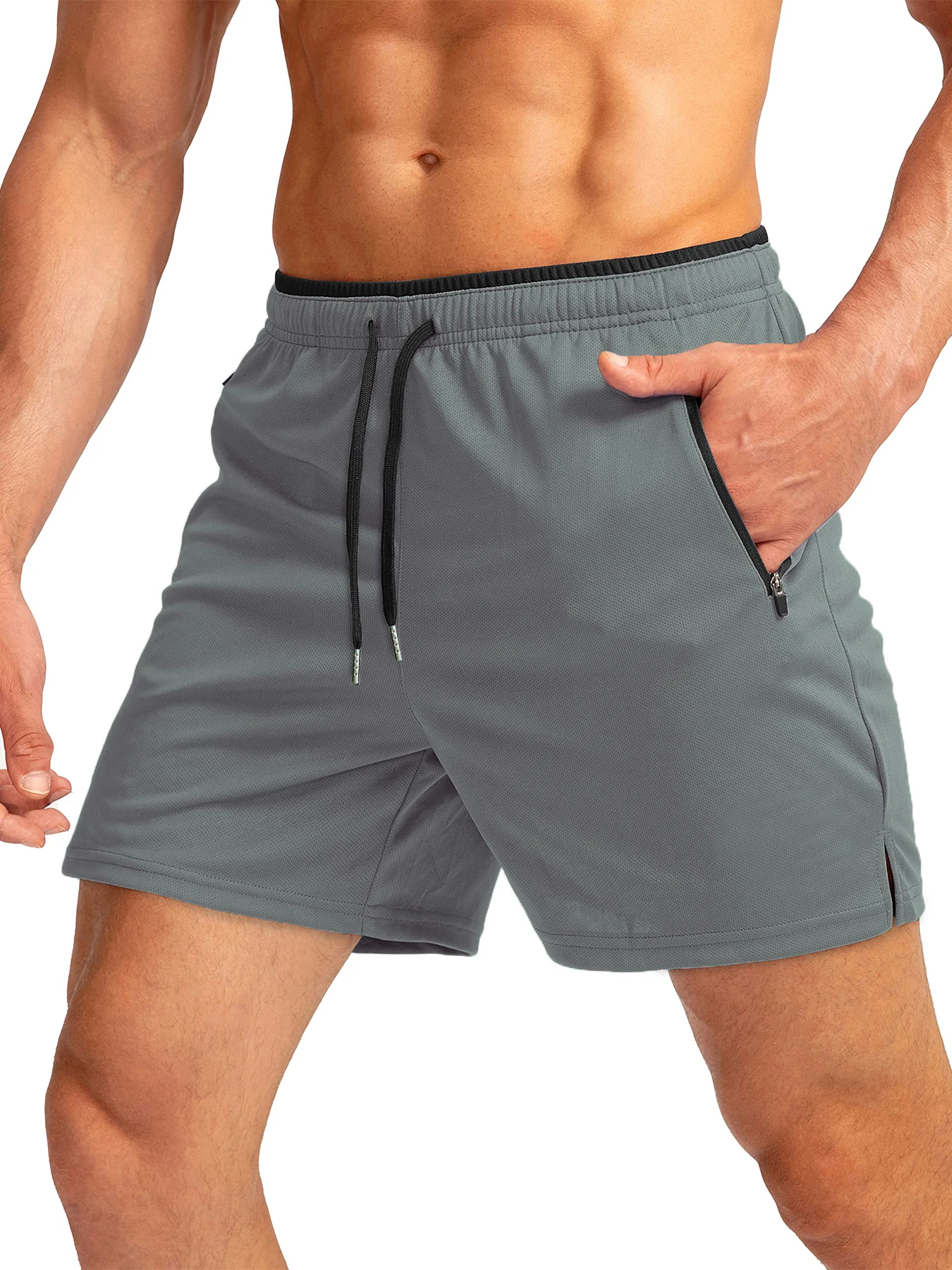 Herren-Laufshorts mit Reißverschlusstaschen, schnelltrocknend, geeignet für Fitness-Workouts, 5-Zoll-Herrenshorts – Detail 13