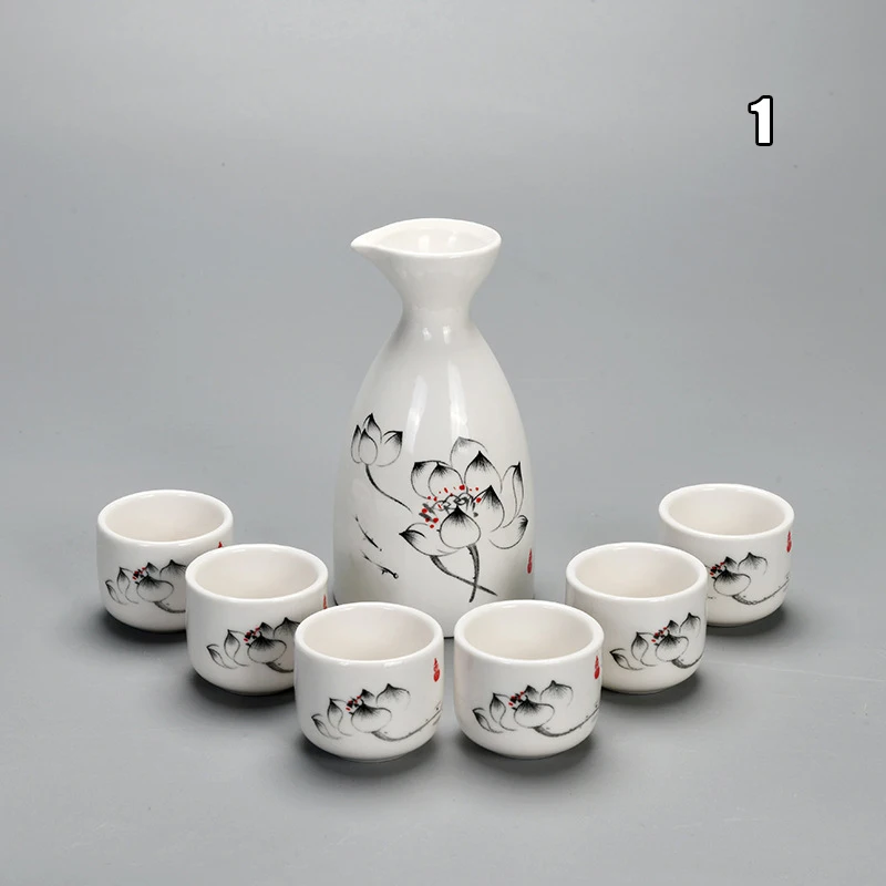 7pcs Japanese Style Sake Wine Warm Chinese Wine Set Ceramic Sake Japan Porcelain Vintage Ceramic Pot Flagon Liquor Spirits Cups