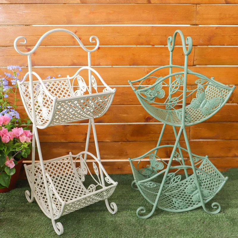 

American vintage butterfly double-layer flower rack storage rack creative semi-circle tote basket fruit snack storage basket