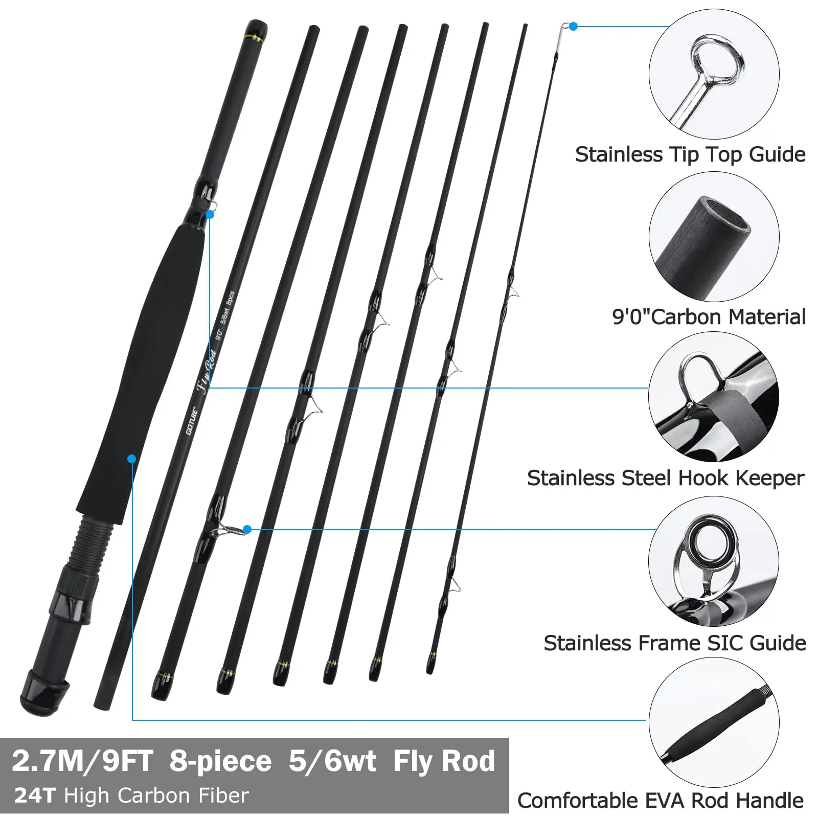Goture #5/6 Travel Fly Fishing Rod 2.7M Multinodal Medium Fast Action Fly Rod Cork＆carbon Handle Ultralight Fishing Tackle view 2