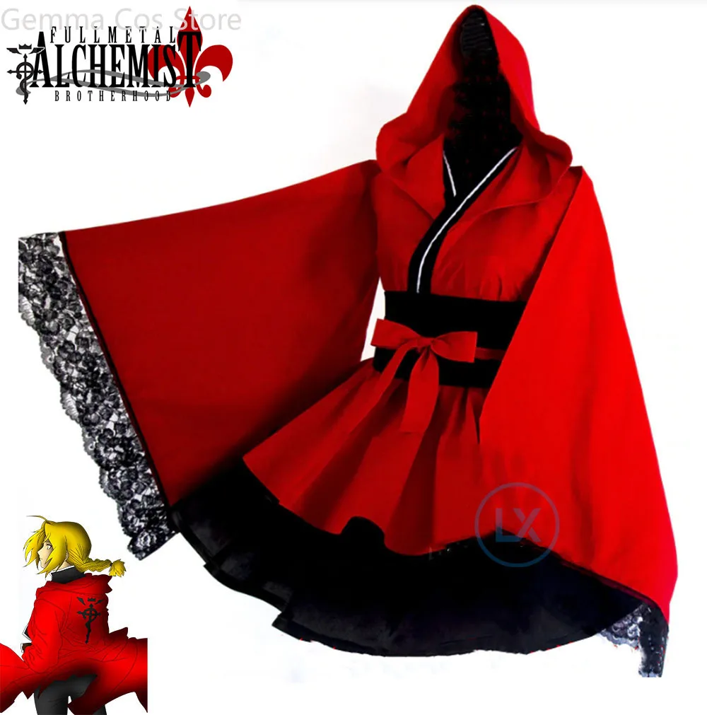 

Anime Fullmetal Alchemist Edward Elric Red Women Lolita Dress Kimono Halloween Cosplay Costume Cutome-Made Cos