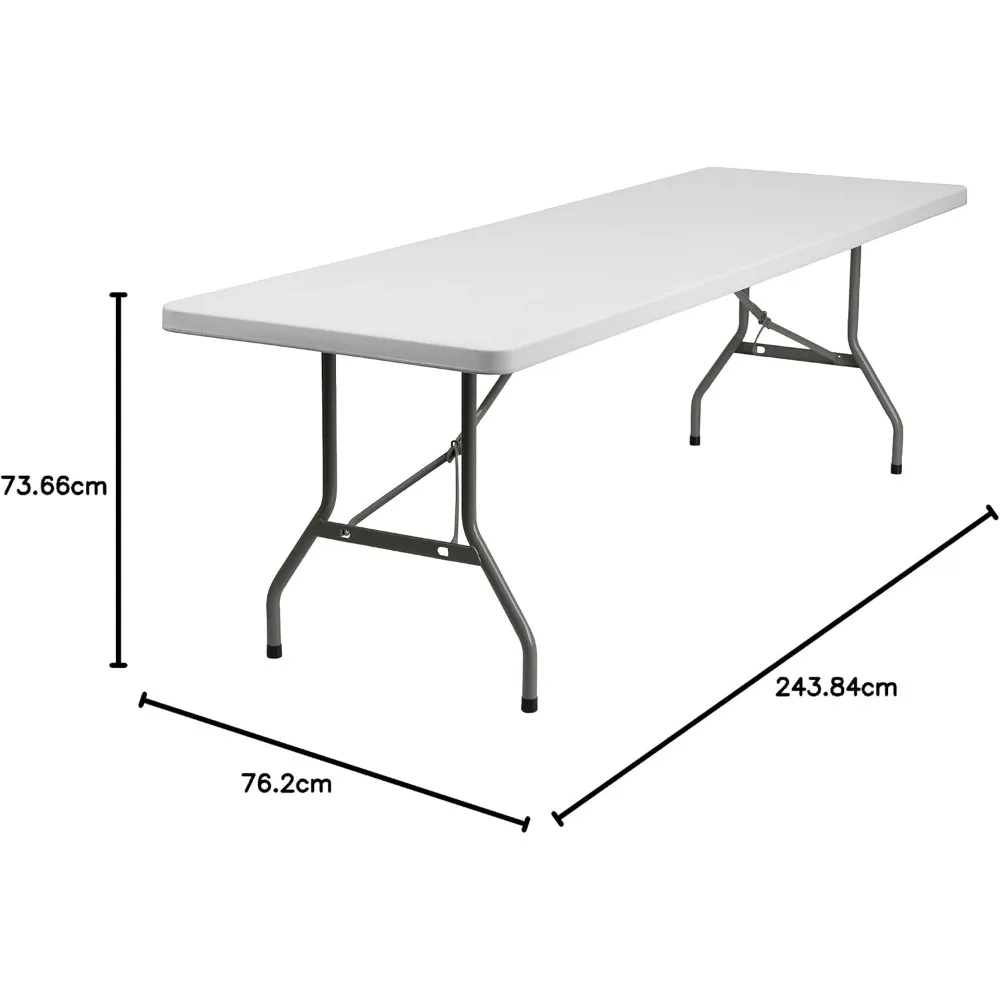 8' Rectangular All-Occasion Plastic Folding Event Table, Foldable Portable Banquet Table for Indoor/Outdoor