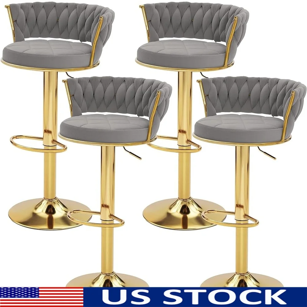 

Adjustable Bar Stools Set of 4 Velvet Swivel Counter Height Stools with Back and Arm Kitchen Island Dining Room Bar