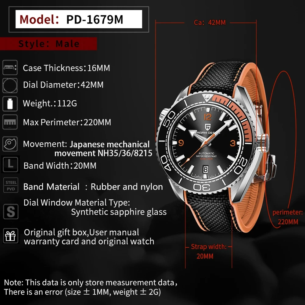 Luxury Men Automatic Watch Sapphire Glass Mechanical Wristwatch Stainless Steel 100M Waterproof Watches