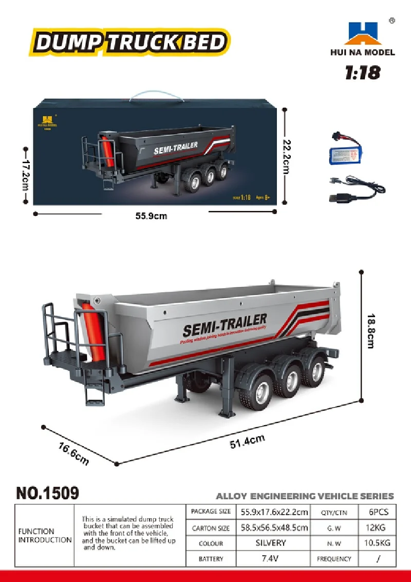 

New Huina 1509 Silver Metal Screw Rod Dump Truck Electric RC Vehicle Model Remote Control Engineering Toy Kids Gift