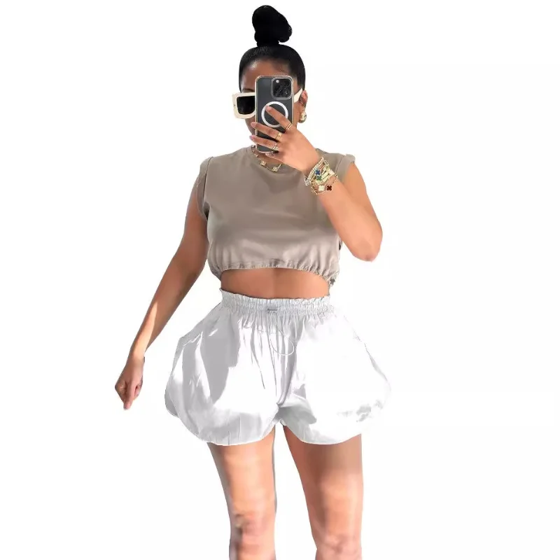 Shorts Women Short Pants Slim Fit Sexy Solid Regular Elegant Splice Elastic Waist Bubble Pant Casual Summer Drawstring Trousers