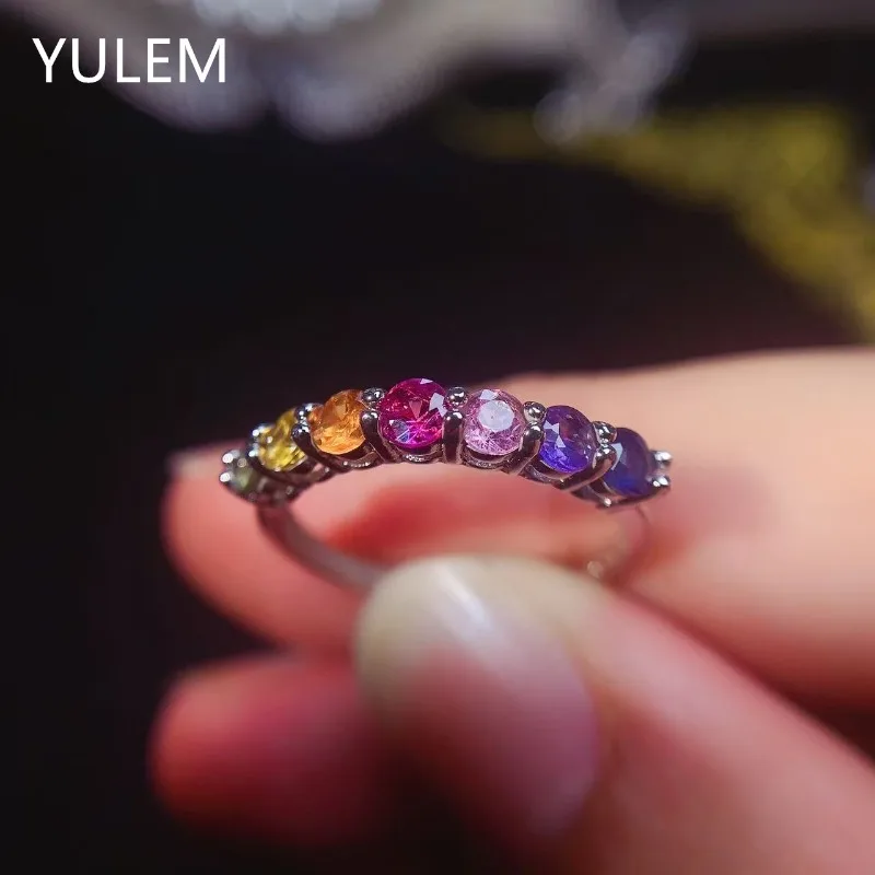 

Кольцо с натуральным красочным сапфиром для повседневного ношения, серебряное кольцо с сапфиром 3 мм, ювелирные изделия из серебра 925 пробы с сапфиром и 3-слойным позолотой