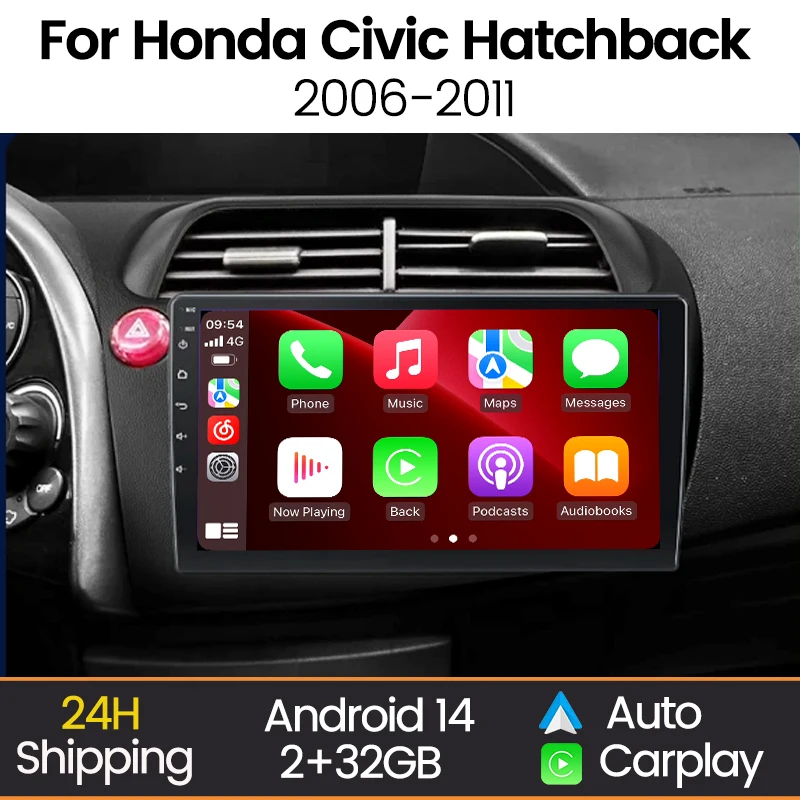 

Автомобильный радиоприемник MEKEDE Android 14, мультимедийный плеер для Honda Civic Hatchback 2006-2011, беспроводная автомобильная интеллектуальная автомобильная система Carplay
