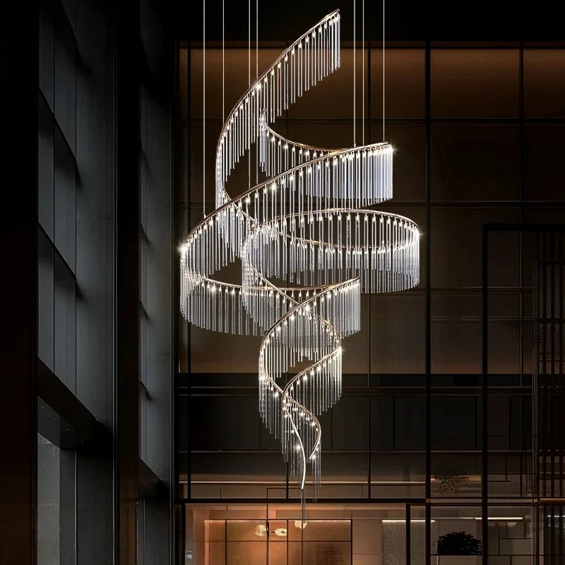 Hall Chandelier Crystal Living Room Chandelier Lustre High Ceiling Crystal Pendant Ceiling Lamp Duplex Loft Hanging Lamp Luxury