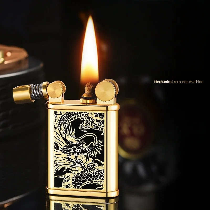New Classic Retro Sand Wheel Oil Lighter One Key Flip Head Mechanical Ejector Mini Metal Oil Lighter Gift for Friends