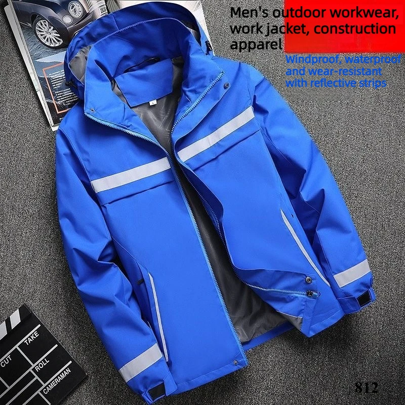 Men's workwear jacket, construction clothing, outdoor work clothing, windproof and waterproof tape, reflective strip