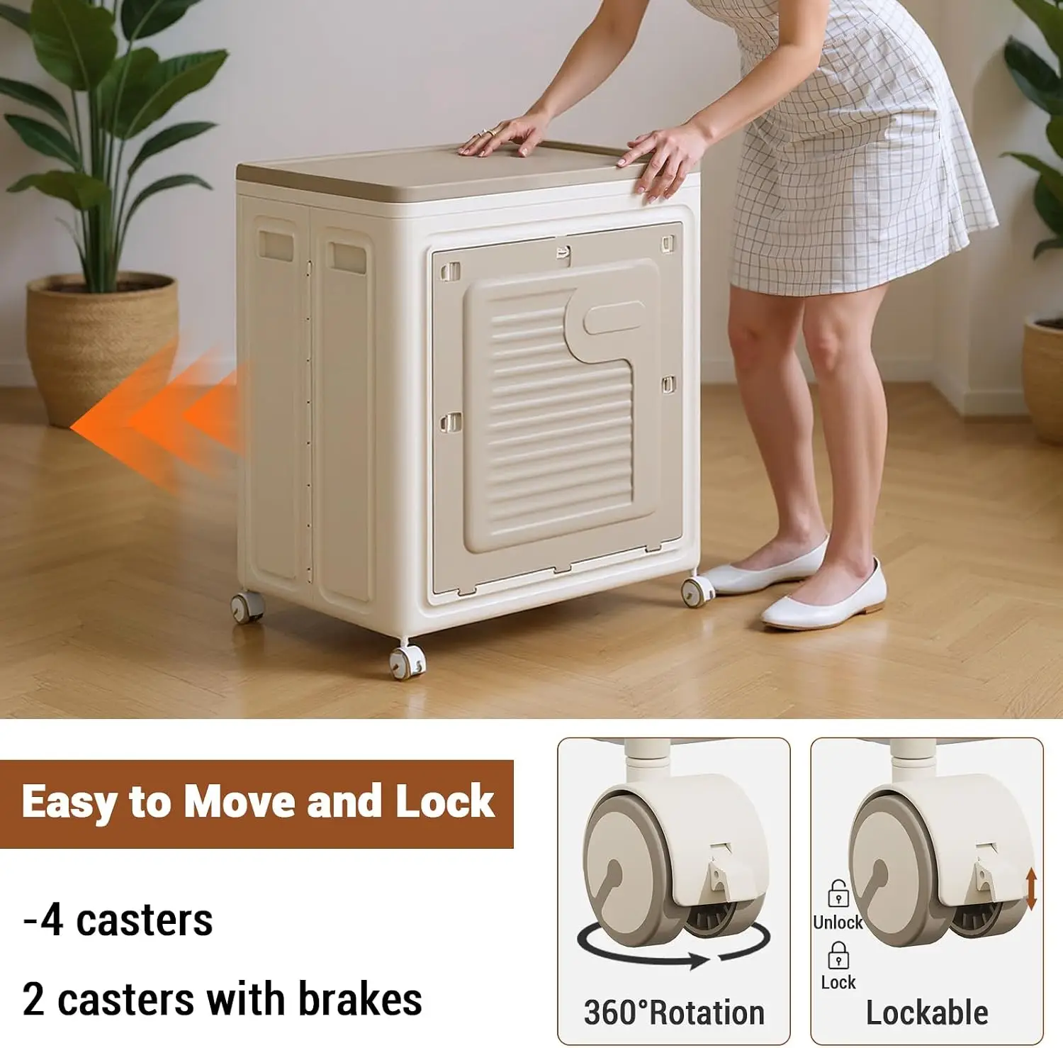 Garvee Foldable Storage Box with Lockable Wheels and Lid  150L Heavy Duty Large Capacity Organizer for Clothes Toys Quilts Space Saving for Bedroom Living Room