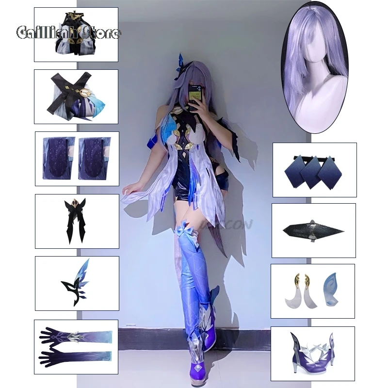 Skirk Game Cosplay Genshin impact Skirk Costume Cosplay Master Of Tartaglia Costume da gioco per le donne vestito da partito parrucca scarpe cosplay