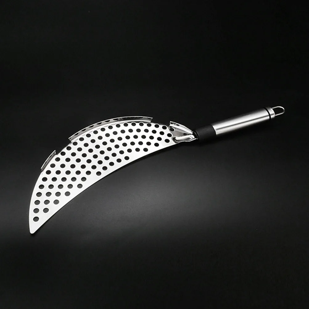 

Stainless Steel Crescent Pot Pan Spaghetti Pasta Fry Drainer Handheld Easy Clean Non-Directional Handle Fit Most Pots Kitchen