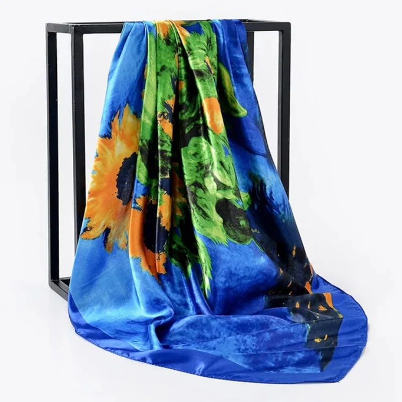 2022 Print Silk Scarves Popular Square Shawls Four Seasons Bandannas Luxury Sunscreen Colour Kerchief Fashion 90X90CM Headcloth