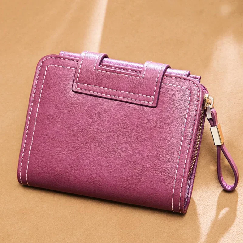 Short Women Wallets Fashion Men Genuine Leather Purse Trifold RFID Card Holder Purple Bag for Women Clutch Black Money Wallet