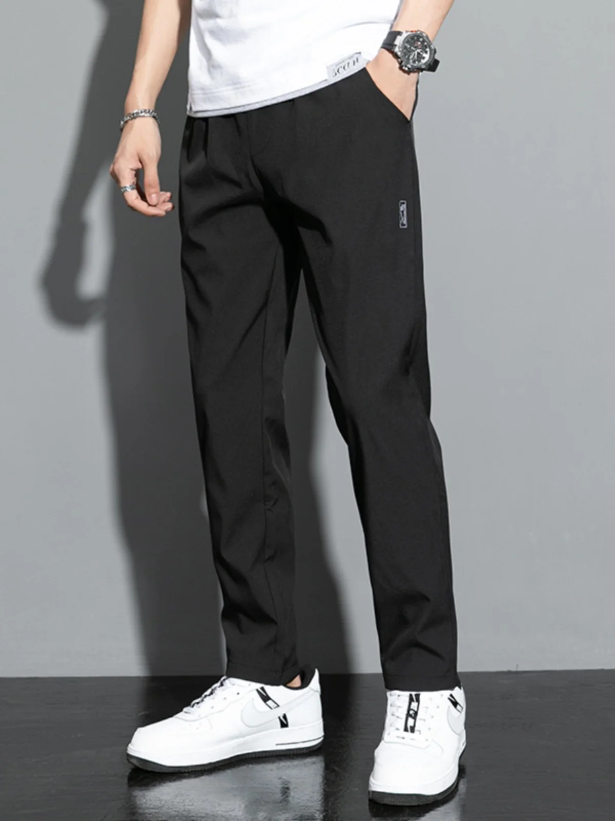 

Ice Silk Straight Leg Casual Pants Men's Summer Thin Versatile Spor Trousers Early Autumn Nine Points Trendy Youth Sle