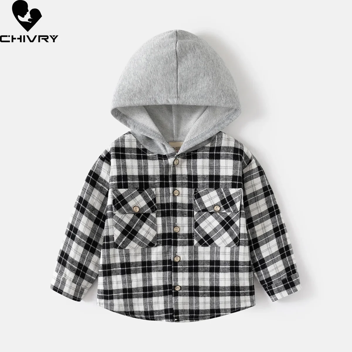 

New 2024 Boys Spring Autumn Classic Plaid Shirts Kids Fashion Long Sleeve Hooded Blouse Shirt Children Casual Tops Clothing