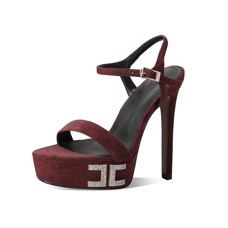 أردن فورتادو الصيف الوردي الأغنام الجلد المدبوغ منصة كريستال مأدبة أحذية جولة تو سوبر عالية الكعب كلمة حزامي الصنادل حجم كبير