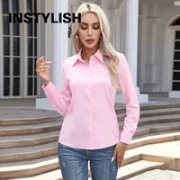 Women Elegant Solid Button Shirt Chiffon Blouse Spring Summer Casual Solid Long Sleeve Turn Down Collar Tunics OL Shirt Tops 3