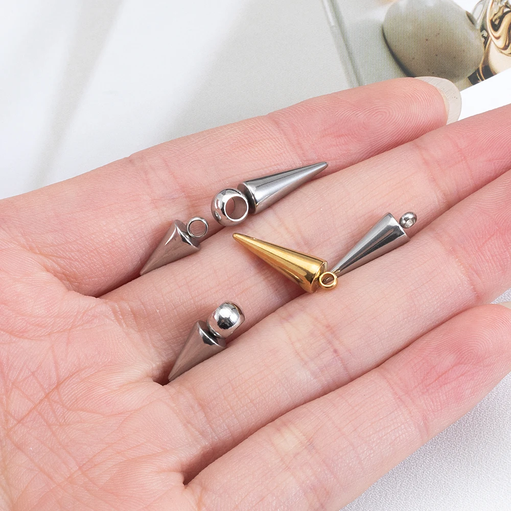 10PCS Retro Cone Charms Pendant No Fade Stainless Steel Spike Beads Pendants for Women Man Jewelry Making Hoop Earring Findings image 5