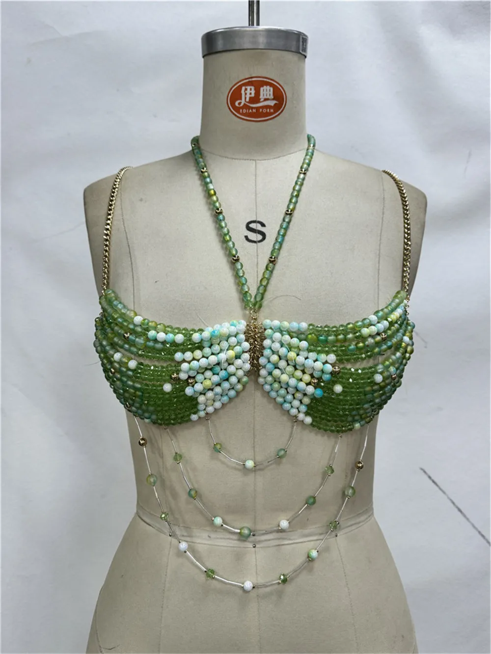 

European And American Women's Beaded Vest, Handmade Heavywork, Green Series, Hot Girl, Beach Vacation, Backless, Body Chain
