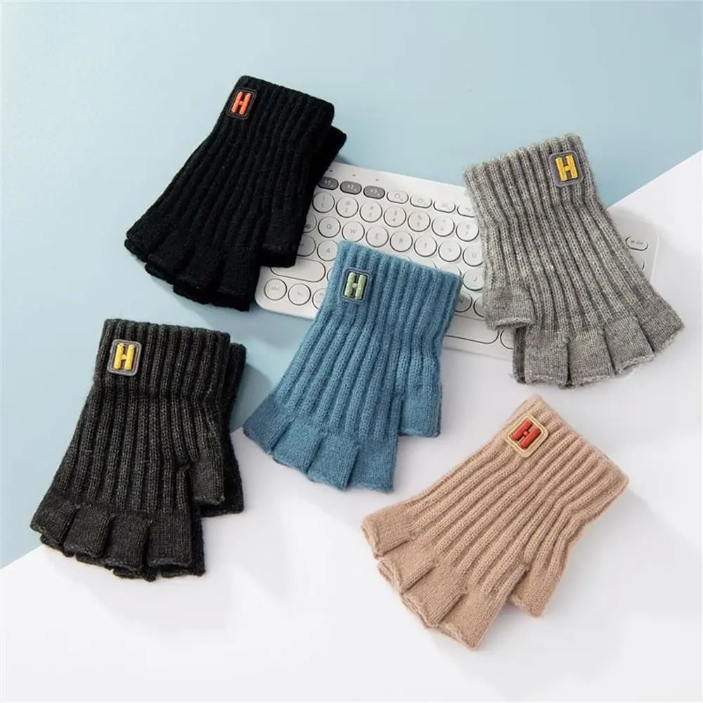 

Daily Knitted Fingerless Gloves Warm Elastic Driving Gloves Windproof Cold Proof Half Finger Gloves Men