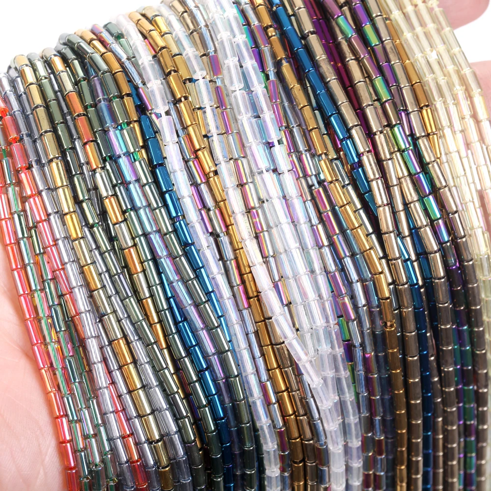 2x4mm Colorful Electroplated Long Tube Glass Crystal Beads For Jewelry Making DIY Earrings Necklace Bracelet Making Accessories