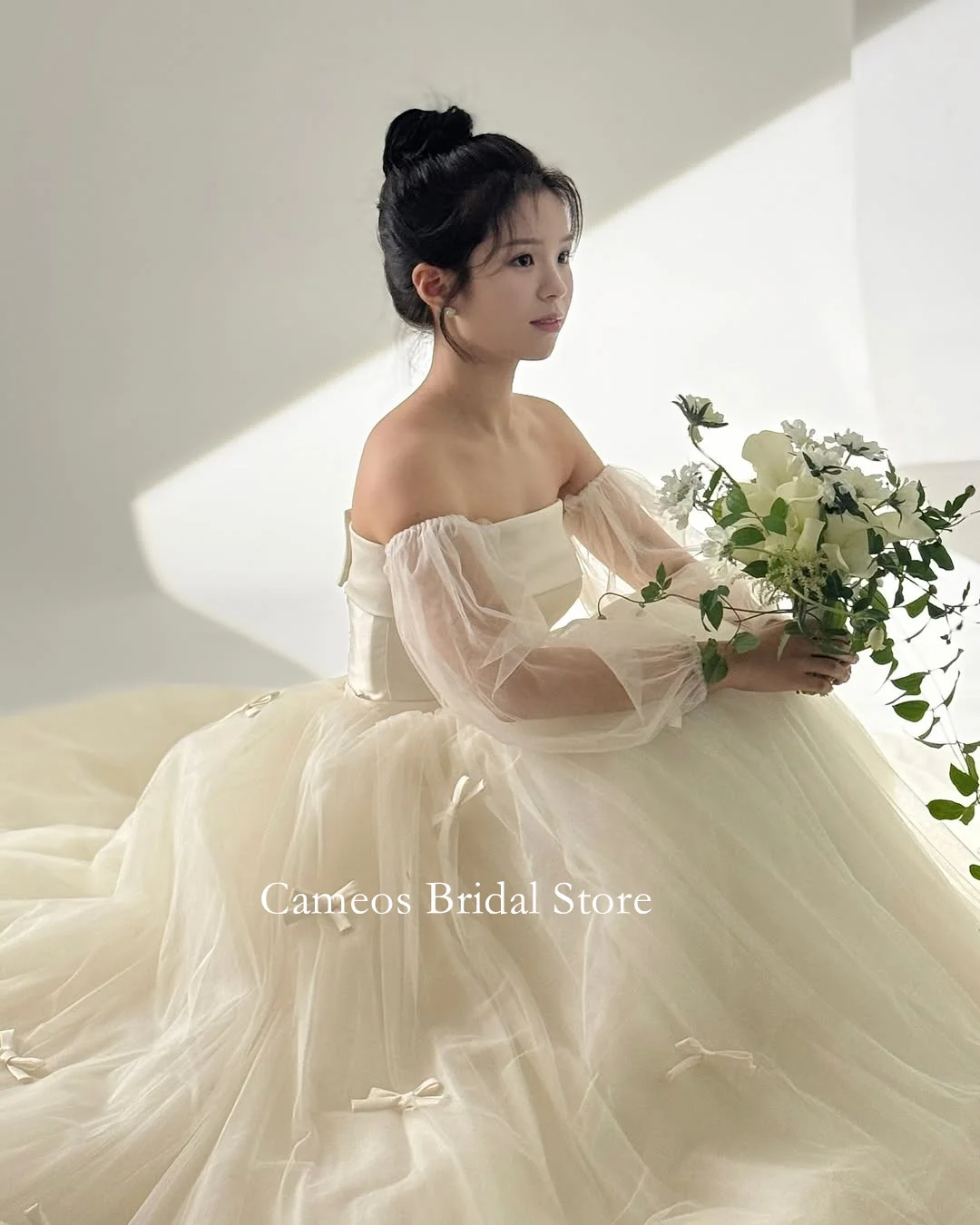 

SONDR Customized Wedding Dresses Detachable Sleeves Lace-up Strapless Korea Tulle A-Line Brides Gowns Women Bridal Dresses