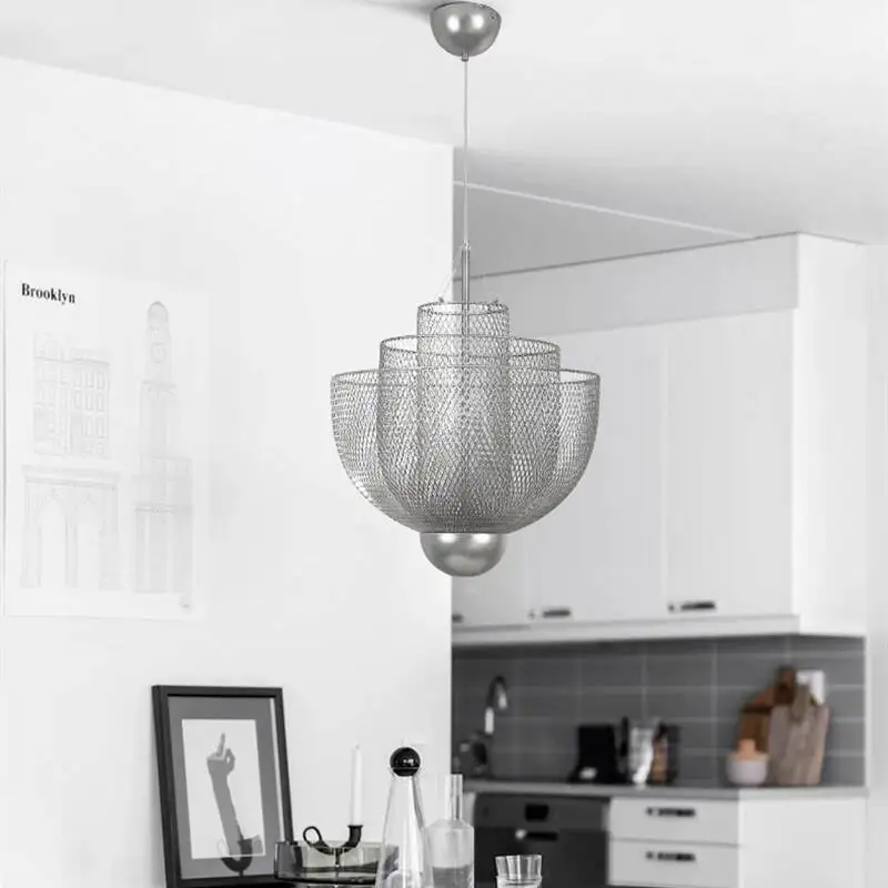 Metal Cage Design Modern Mesh Chandelier Restaurant Dining Living Room LED Indoor Fixtures With Variable Intensity