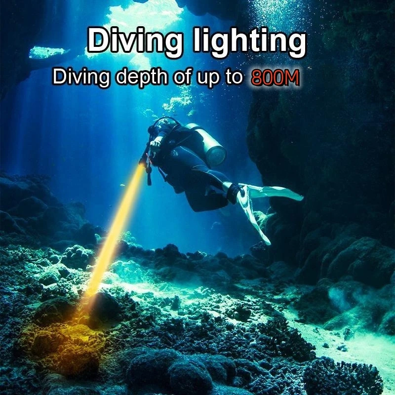 Super Bright LED Diving Flashlight XHP70 Yellow /White IPX8 Waterproof Professional Diving Torch Powered by 26650 Battery