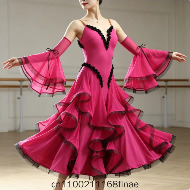 Modern Dance Dress Women's Suspender Lace One-piece Fishbone Big Skirt Training Practice Performance Dance Dress