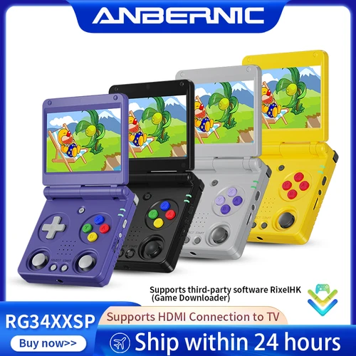 ANBERNIC-consola portátil con tapa RG34XXSP, pantalla IPS de 3,4 pulgadas, Linux, 64 bits, 64G, más de 5000 juegos, compatible con transmisión de salida de TV HD-MI WIFI 5G