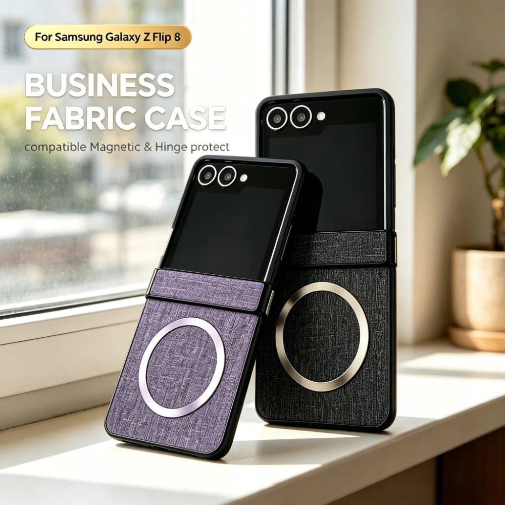 Business Simple Fabric Nylon PC for Magsafe Phone Case For Samsung Galaxy Z Flip 8 7 FE 6 5 4 3 5G Hinge Protect Anti-drop Cover view 2