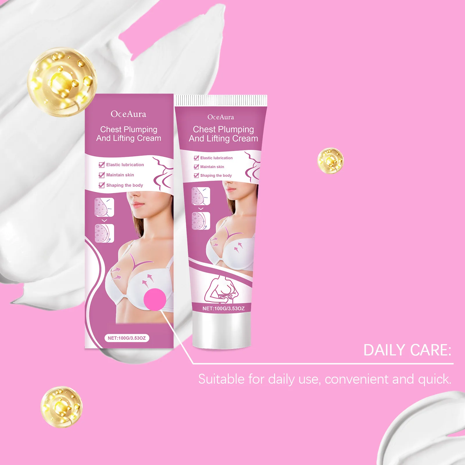 Crema para el Crecimiento Rápido de los Senos OCEAURA, Reafirmante, Voluminizadora, Moldeadora, Sexy, Mejora la Elasticidad, Absorción Rápida, Crema de Masaje para los Senos