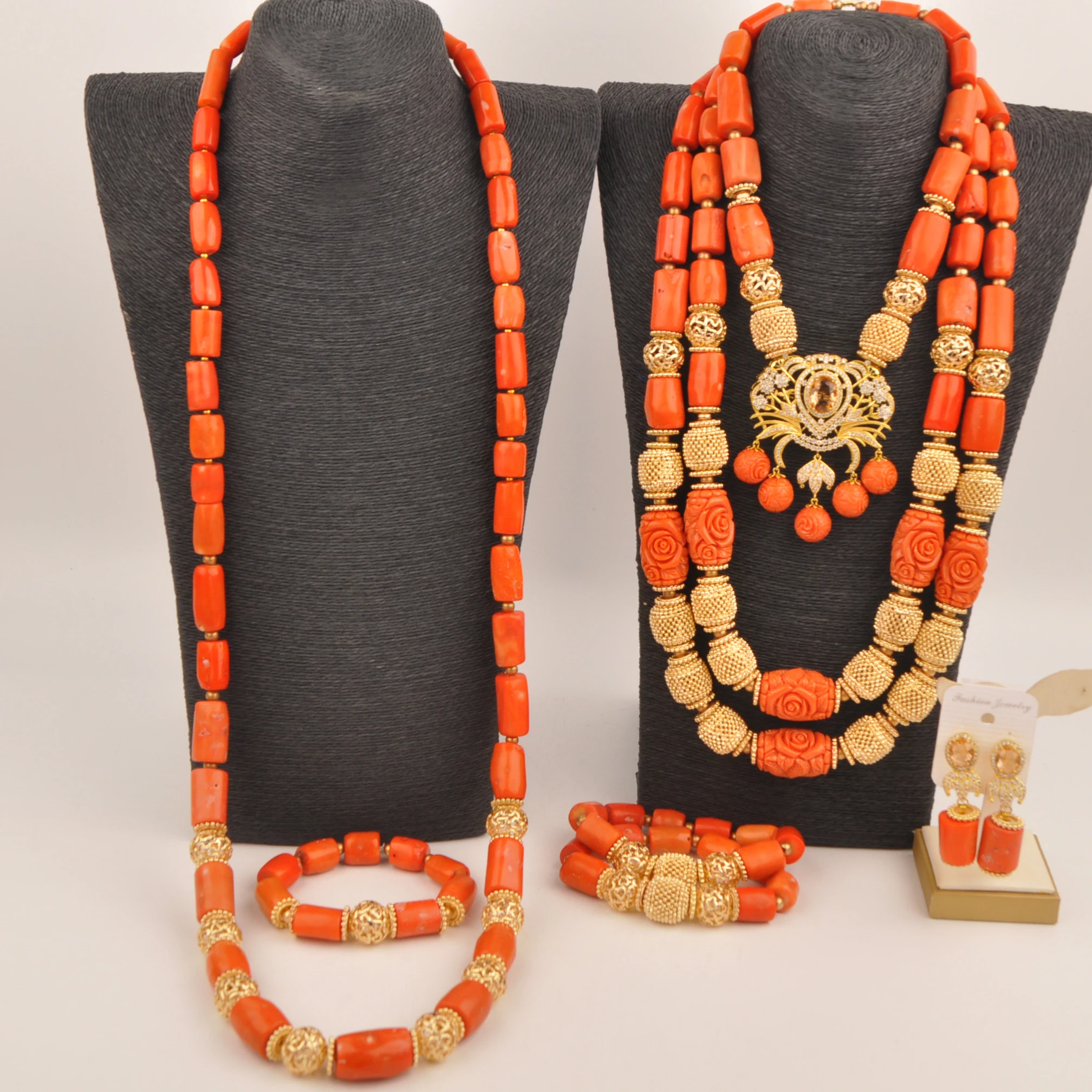 Fashion Original Orange Coral Necklace African Bride Jewelry Sets