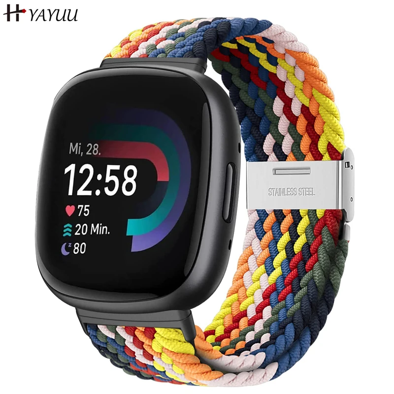 Braided Nylon Strap for Fitbit Versa 3/Fitbit Versa 4 Band/Fitbit Sense/Sense 2, Elastic Sport Wristbands for Fitbit Versa 4 3