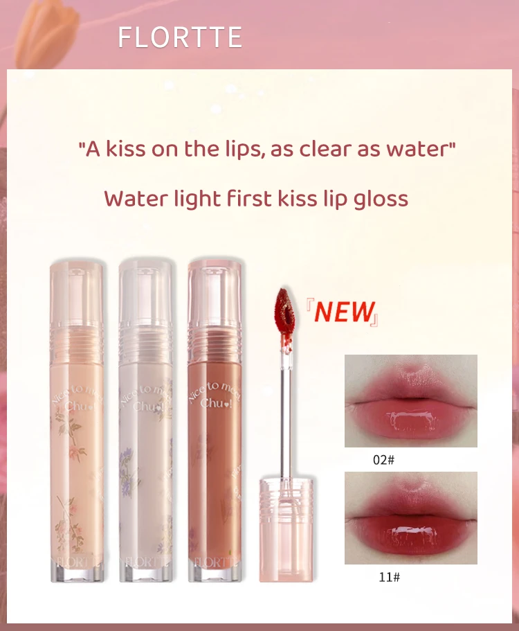 

FLORTTE Beauty Lip Lasting Tint First Kiss Series Water Glossy Nice To Meet Chu Blooming Liquid Lipstick Makeup Women Cosmetics