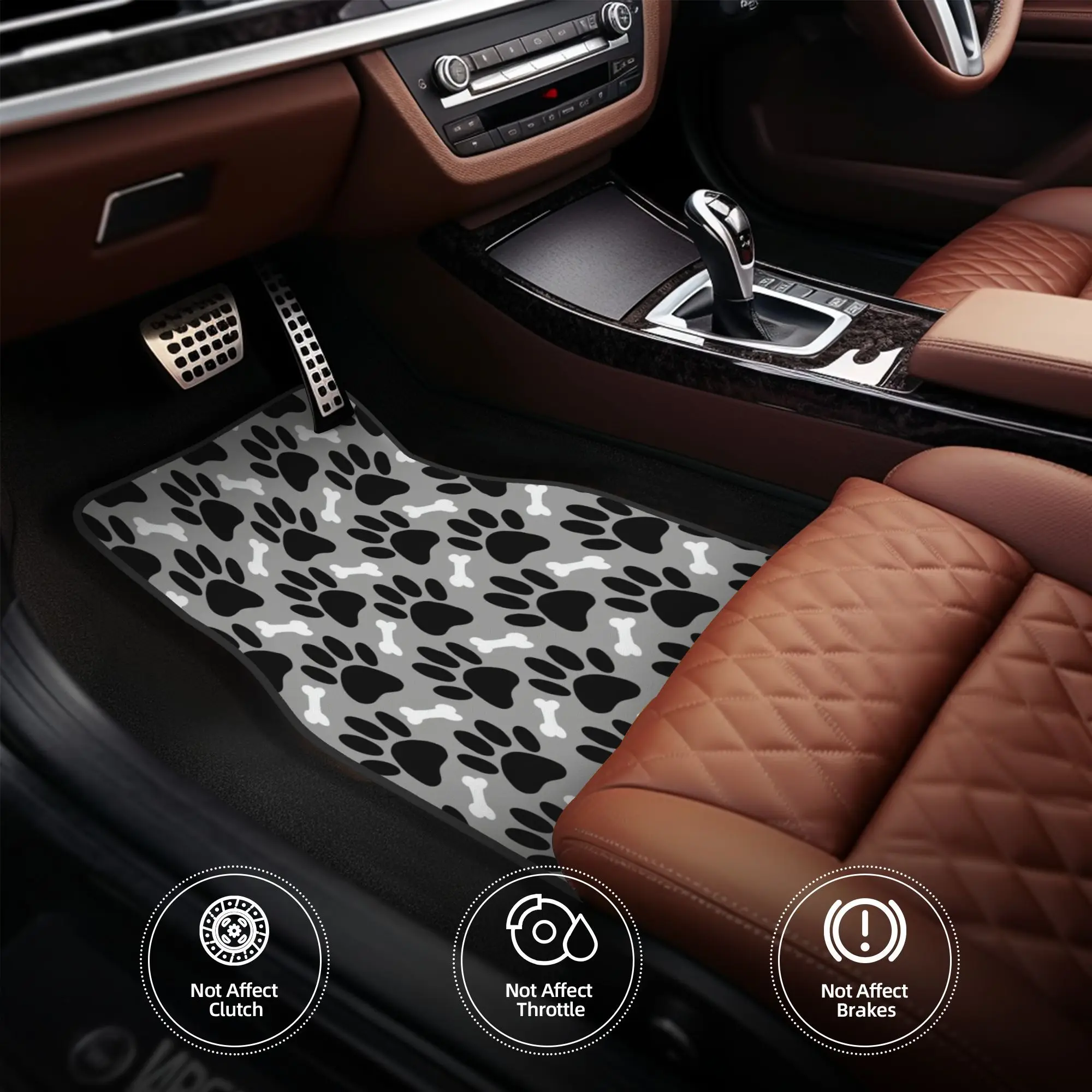 4pcs Dog Paw Prints And Bones Black White Gray Pattern Car Floor Mats, Durable, Fit For Cars, Ideal Gift, Vehicle Interior Mats,