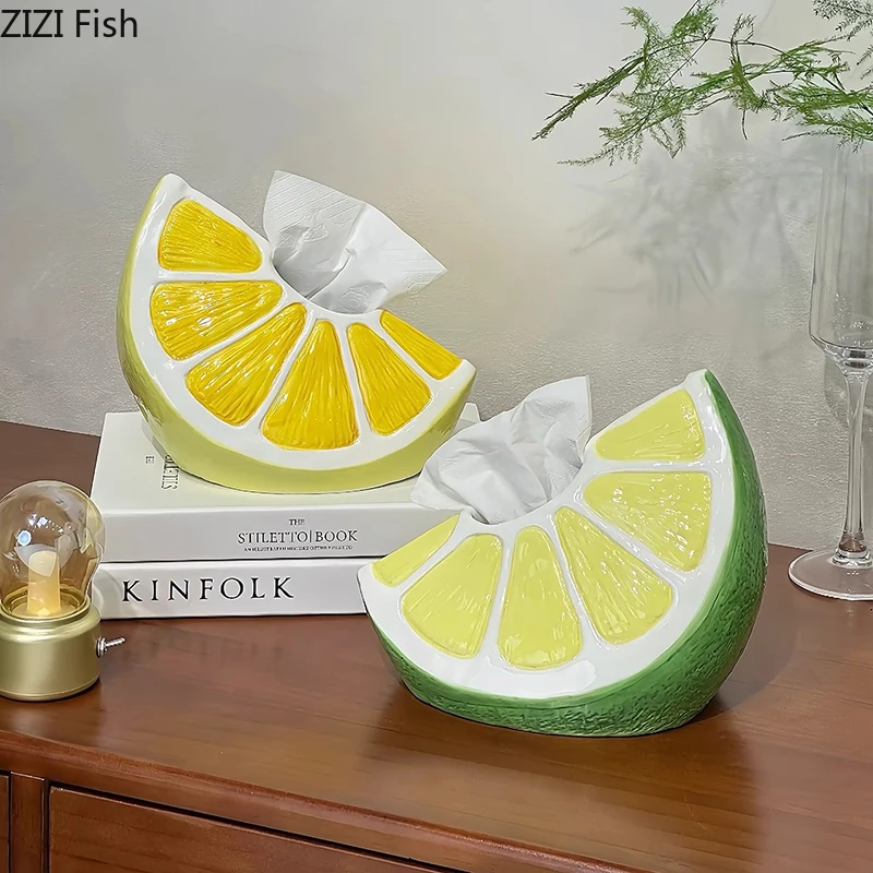 

Creative Lemon Slices Tissue Box Coffee Table Desk Decoration Lemon Shape Ceramic Tissue Box Bedside Table Paper Towel Case