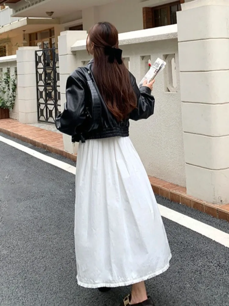 Jesienna Kurtka Skórzana Moto Biker na Zamek Retro Krótka Uniwersalna Kurtka Skórzana Płaszcz Skórzany Kurtka Damska