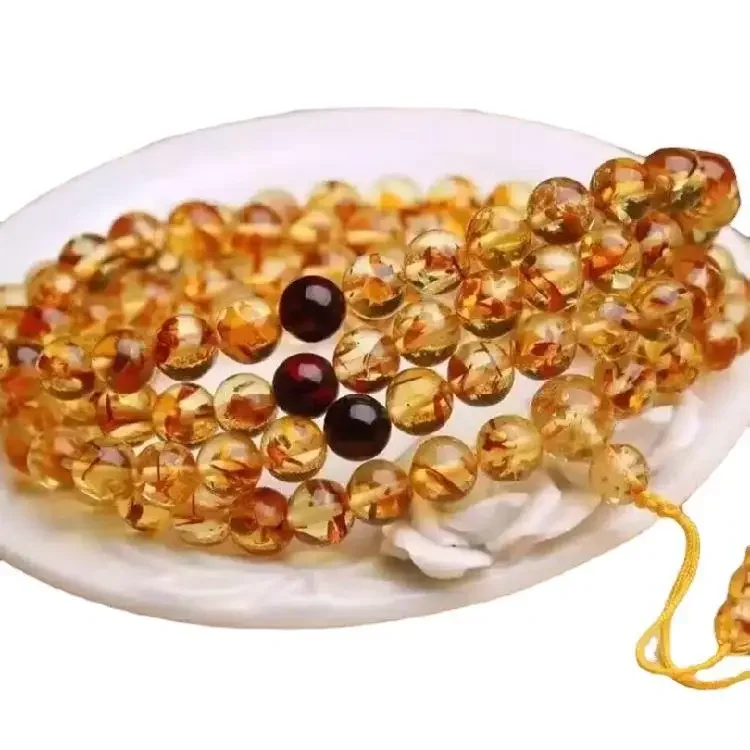 Natural Flower Amber Bracelet Rudraksha Mala Beads Necklace With 108 Prayer Bead Baltic Amber Multilayer Tassel Charm Bracelets view 5