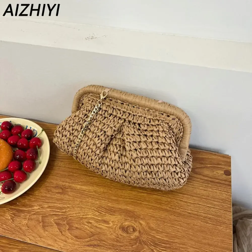 Straw Crossbody Bags for Women Raffia Clutch Chain Shoulder Bags Woven Crochet Handbag Purse Pouch Rattan Boho Summer Beach Bag