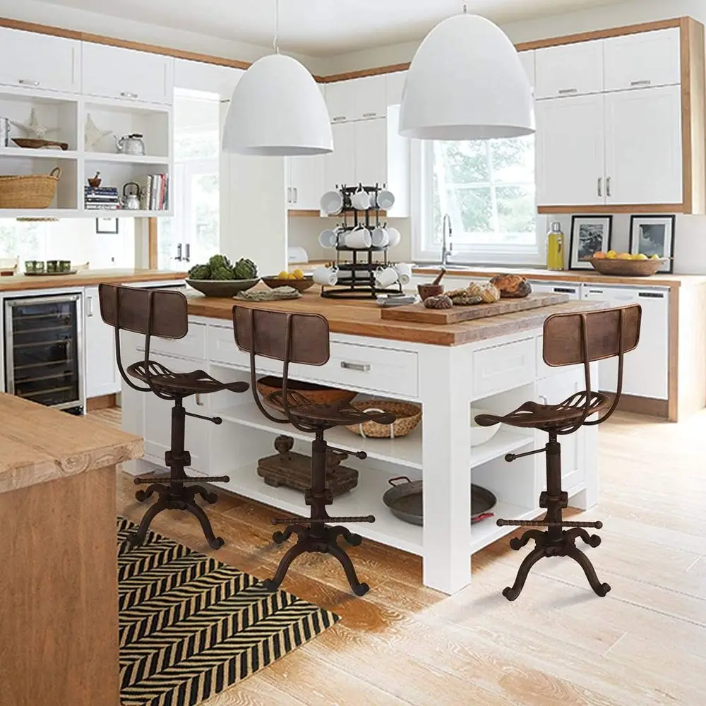 مقعد بار معدني على الطراز العتيق مع ارتفاع قابل للتعديل ومقعد جرار ريفي #2