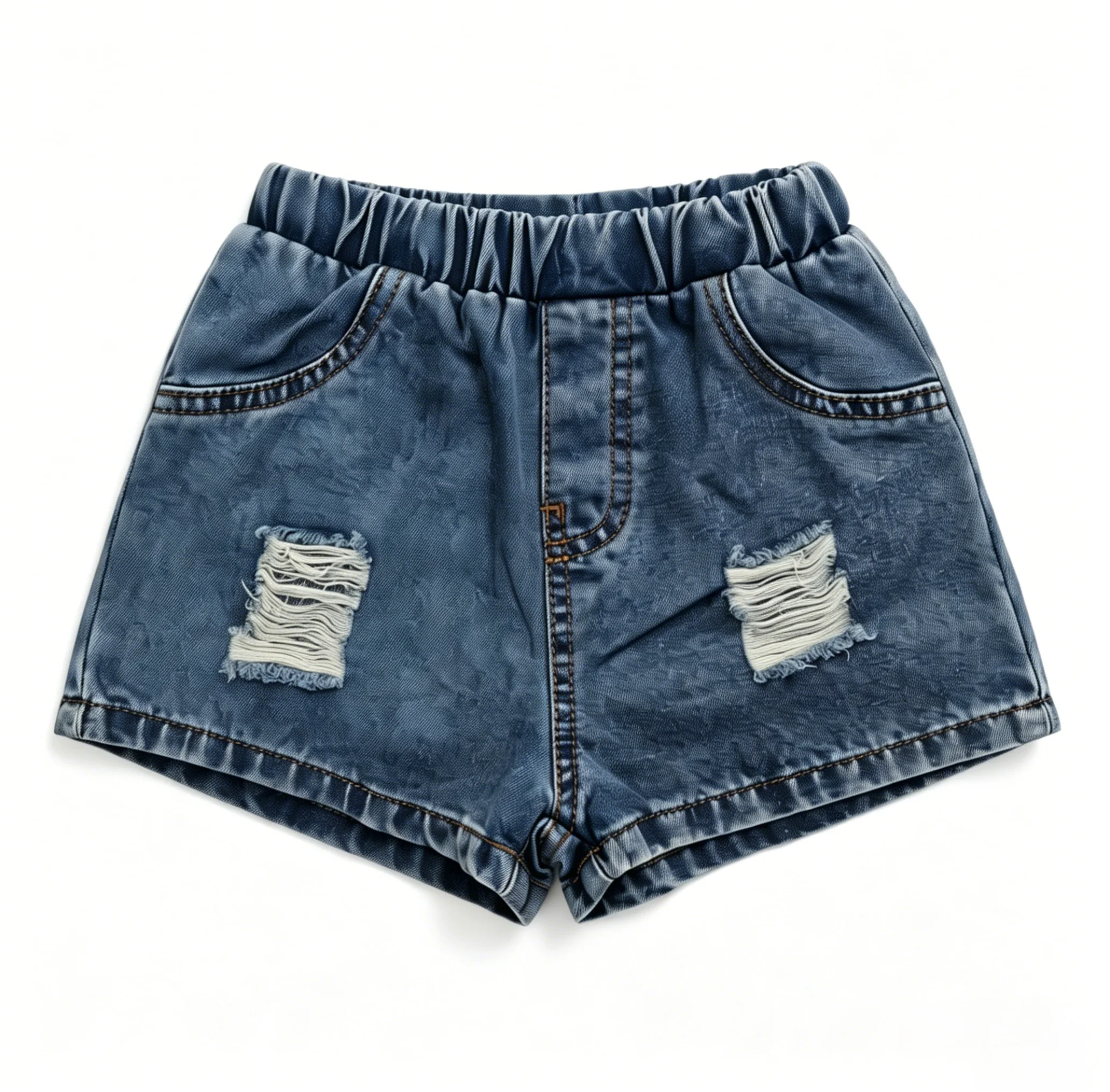 Spring Summer Kids  Girls 4-6Y Distressed Ripped Elastic Waist Denim Shorts Casual Daily Wear Children's Bottoms