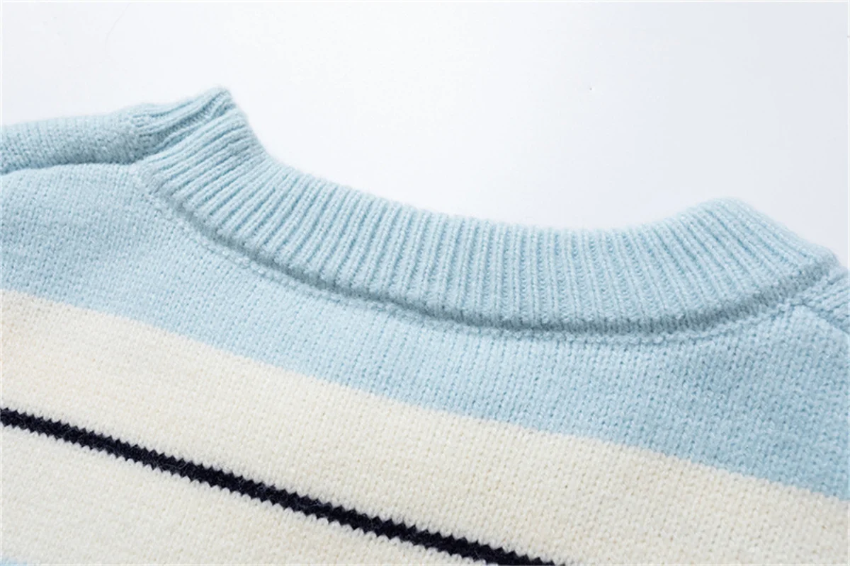 2024fw Feavyweight Striped Round Neck Sweater Men Women Knitted Sweater Loose Inner Layer Base Pullover Sweater