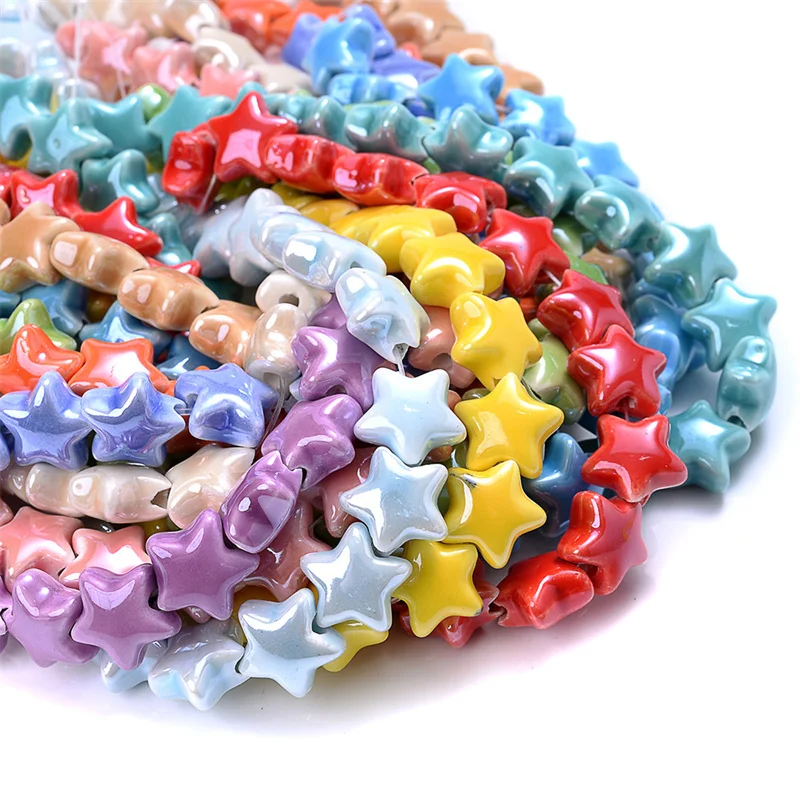 10pcs Colorful Star Ceramic Charm Beads Glazed Mixed Five-pointed Star Spacer Beads For Jewelry Diy Making Bracelet Accessories