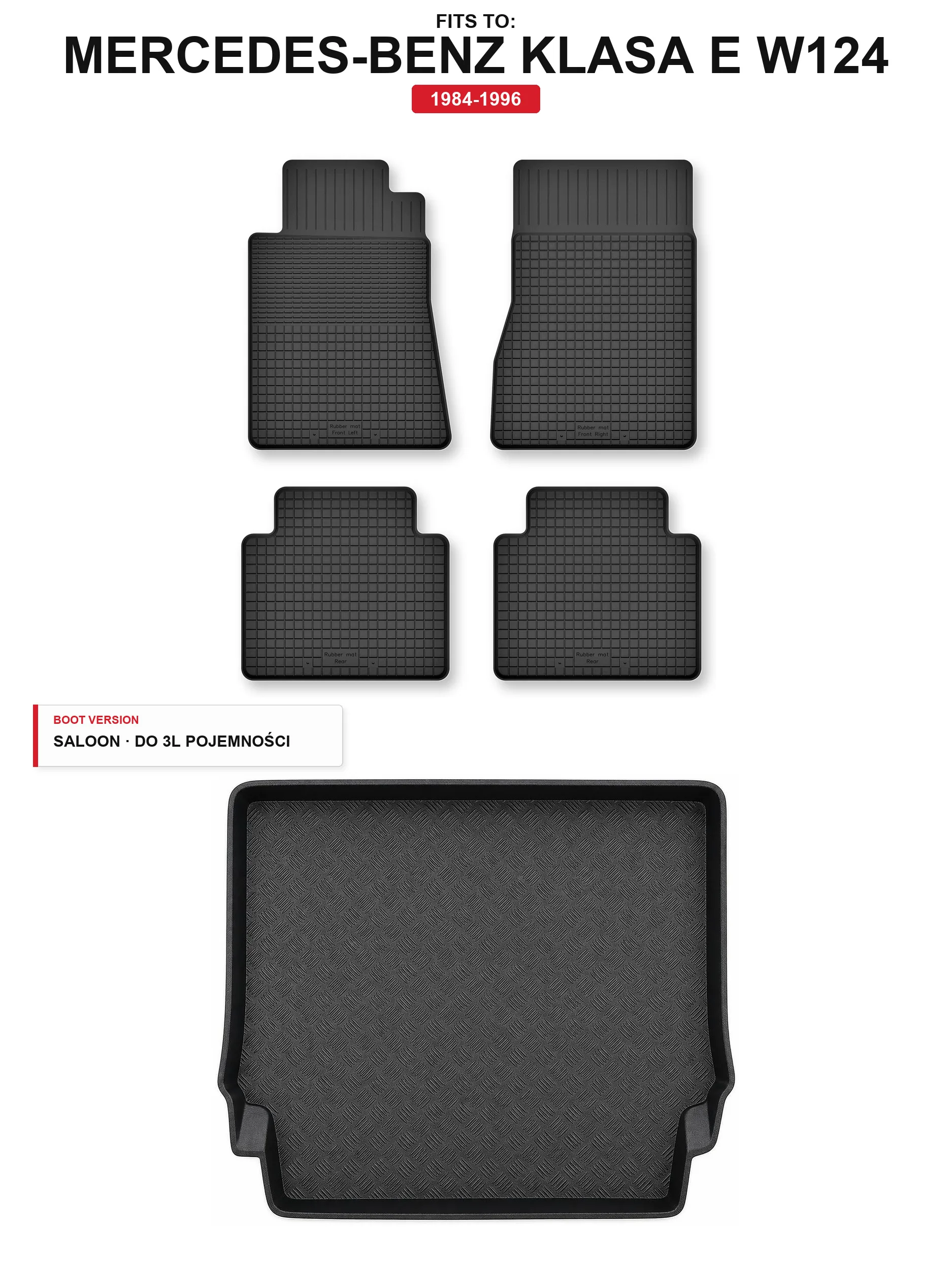 Image of Gummimatten + Kofferraummatte für: Mercedes-Benz E-Klasse W124 1984-1996