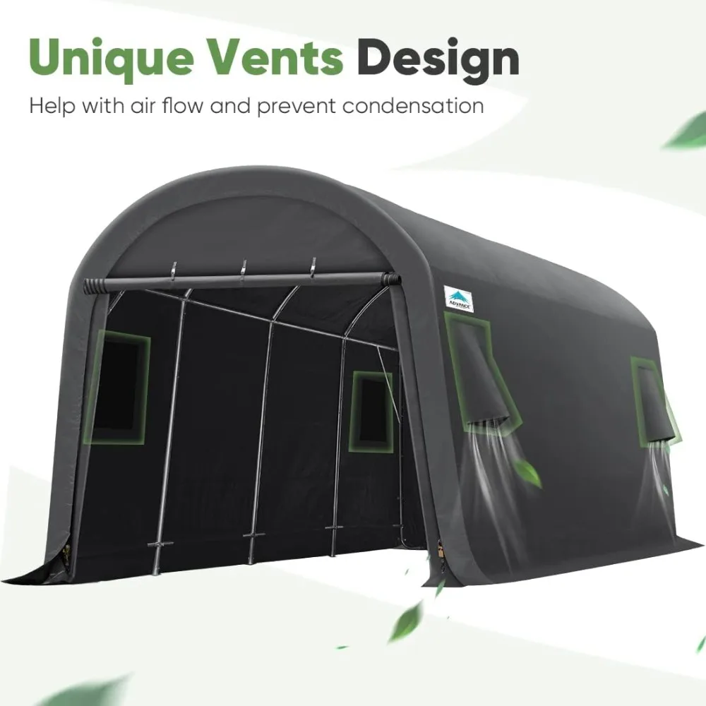 10X20 Ft Carport, Outdoor Anti-Snow Large Space Canopy Storage Shelter Shed with 2 Rolled Up Zipper Doors & Vents, Carport